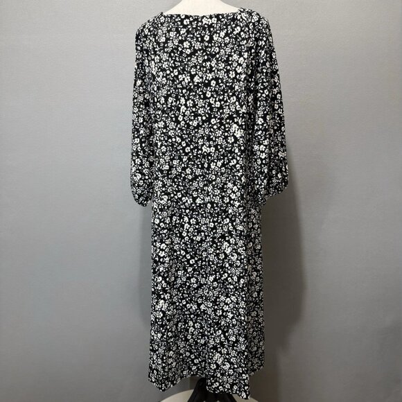J. Jill Midi Dress Womens Sz L Petite 3/4 Sleeve Square Neck Floral Cottage Boho - Picture 3 of 9